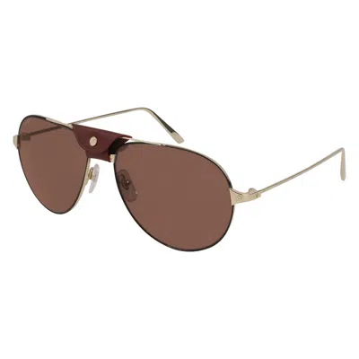 Cartier Santos De  Red Pilot Men's Sunglasses Ct0038s 006 61 In Brown
