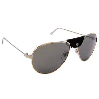 Cartier Santos De  Silver Pilot Men's Sunglasses Ct0038s 003 59 In Green