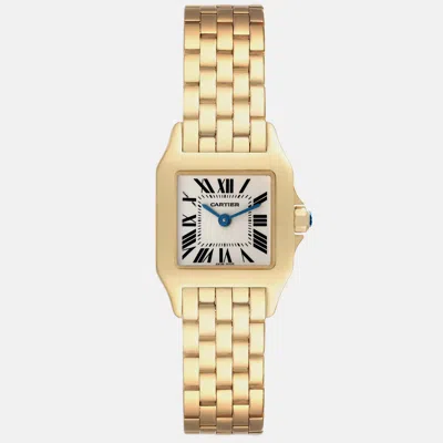 Pre-owned Cartier Santos Demoiselle Yellow Gold Silver Dial Ladies Watch 21 Mm