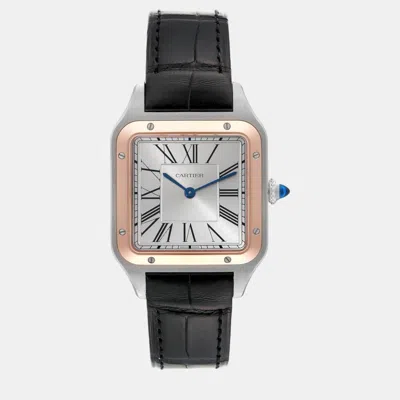 Pre-owned Cartier Santos Dumont Large Steel Rose Gold Men's Watch 31.4 Mm In Silver