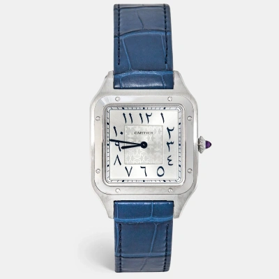 Pre-owned Cartier Santos Dumont Platinum Limited Edition Arabic Wgsa0086 Men's Watch 36 Mm In Silver