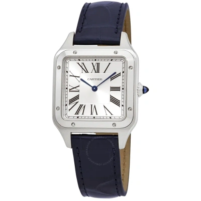 Cartier Santos-dumont Quartz Silver Dial Men's Watch Wssa0022 In Black / Blue / Silver