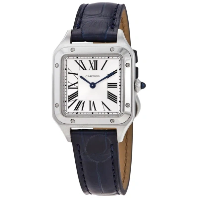 Cartier Santos-dumont Small Model Quartz Silver Dial Ladies Watch Wssa0023 In Blue
