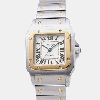 Pre-owned Cartier Santos Galbee W20099c4 Automatic White 18k Yellow Gold Stainless Steel Men's Wristwatch 32 Mm