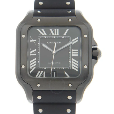 Cartier Santos Large Model Automatic Black Dial Black Rubber Men's Watch Wssa0039 In Gray