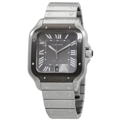 Cartier Santos Automatic Grey Dial Men's Watch Wssa0037 In Black / Grey