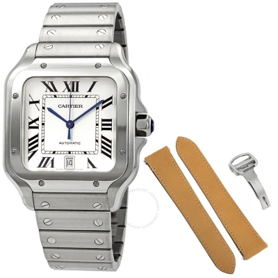 Cartier Santos Large Model Silvered Opaline Dial Men's Watch Wssa0018 In Black / Blue / Silver