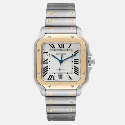 Pre-owned Cartier Santos Large Steel Yellow Gold Men's Watch 39.8 Mm In Silver