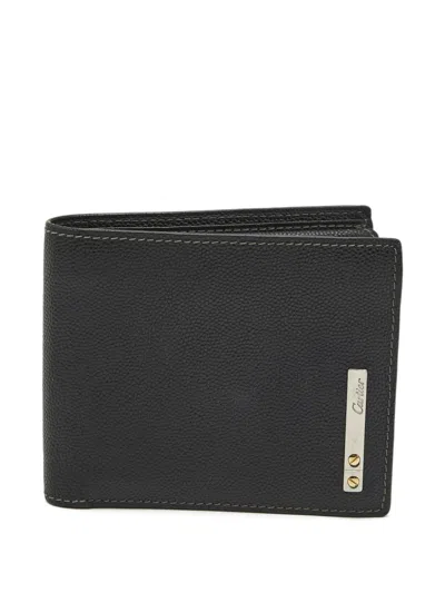 Pre-owned Cartier Santos Leather Bifold Wallet In Black