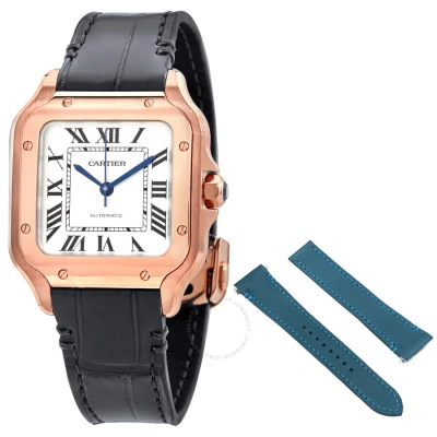 Cartier Santos Medium Model Silvered Opaline Dial Automatic Ladies Watch Wgsa0028 In Black