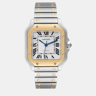 Pre-owned Cartier Santos Medium Steel Yellow Gold Men's Watch 35.1 Mm In Silver