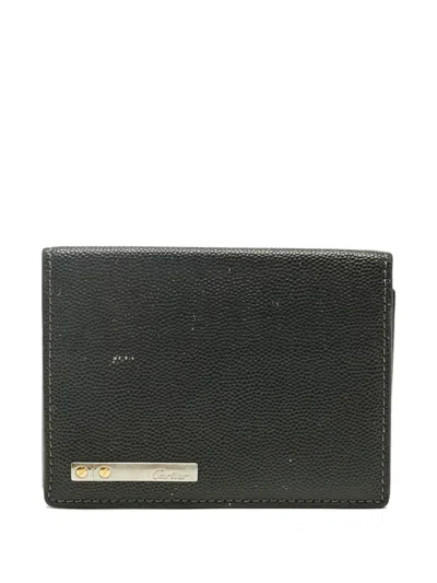 Pre-owned Cartier Santos Pebbled Leather Bi-fold Wallet In Black