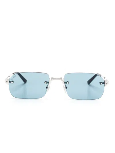 Cartier Santos Rectangle-frame Sunglasses In Silver
