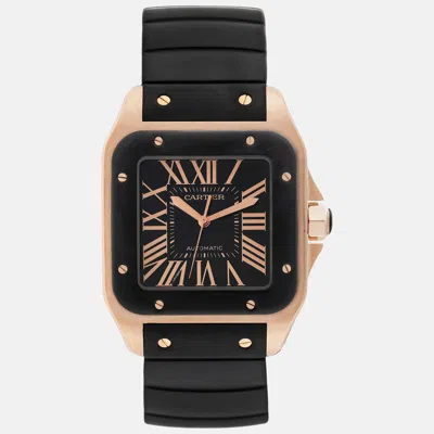 Pre-owned Cartier Santos Rose Gold Black Dial Men's Watch 38 Mm