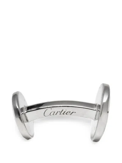 Pre-owned Cartier Santos Screw-motif Cufflinks In Silver