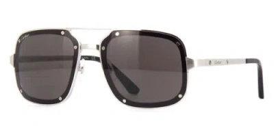 Pre-owned Cartier Santos Sunglasses Ct0194s 001 Silver & Black Frame Gray Lens Navigator