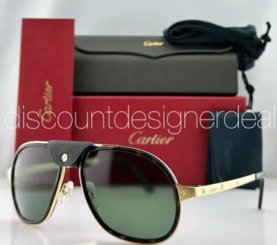 Pre-owned Cartier Santos Sunglasses Ct0241s 002 Gold Havana Frame Green Polarized Lens 57