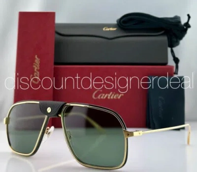 Pre-owned Cartier Santos Sunglasses Ct0243s 002 Yellow Gold Frame Green Polarized Lens 62
