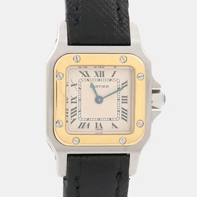 Pre-owned Cartier Santos W200124d Quartz Cream Stainless Steel And Gold Men's Wristwatch 35mm In White