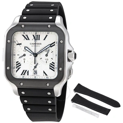 Cartier Santos Xl Chronograph Silver Dial Men's Watch Wssa0017 In Black