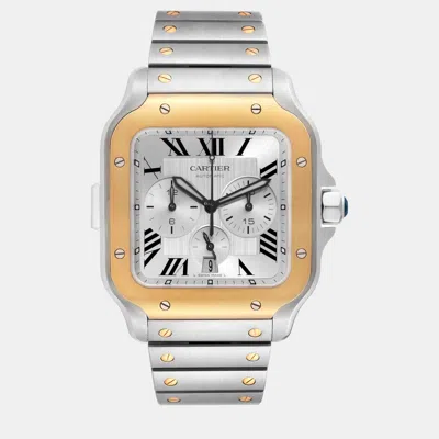 Pre-owned Cartier Santos Xl Chronograph Steel Yellow Gold Men's Watch 44.9 Mm In Silver