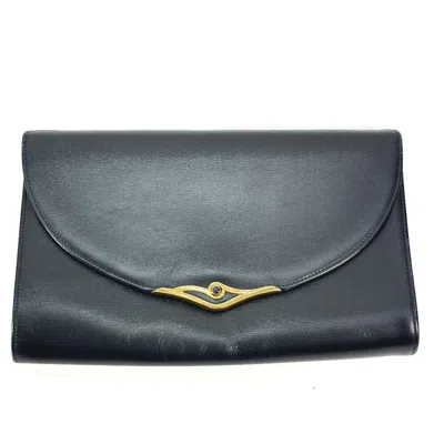 Pre-owned Cartier Sapphire Line Navy Leather Clutch Bag Pouch ()
