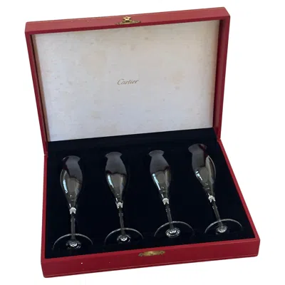 Pre-owned Cartier Set Of Four Vintage Crystal Champagne Flutes In Original Red Box By