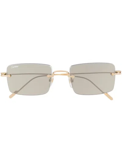Cartier Signature C De  Precious Rectangular Sunglasses In Gold