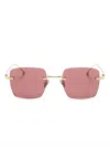 Cartier Signature C De  Precious Rectangular Sunglasses In Gold