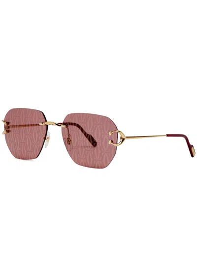 Cartier Signature C De  Printed Rimless Sunglasses In Gold