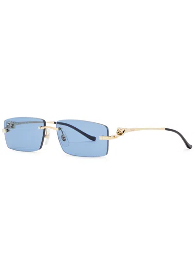 Cartier Signature C De  Rectangle-frame Sunglasses In Blue