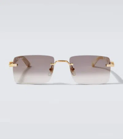 Cartier Signature C De  Rectangular Sunglasses In Gold