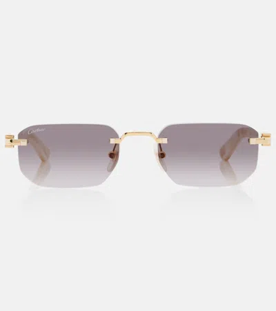 Cartier Signature C Rectangular Sunglasses In Gold