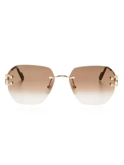 Cartier Signature C Rimless Sunglasses In Brown/gold