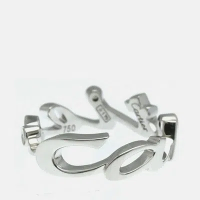 Pre-owned Cartier Signature Logo 18k White Gold And Diamond Band Ring Eu 50