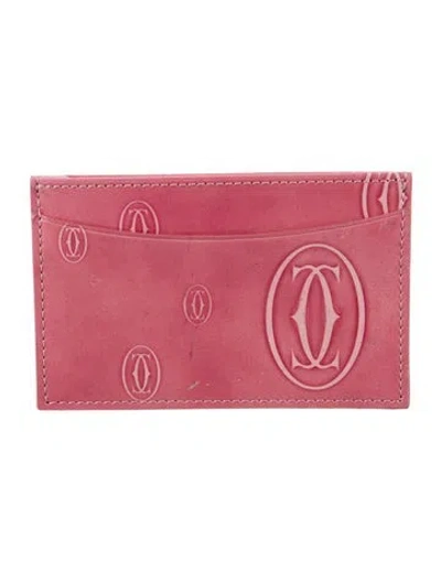 Pre-owned Cartier Signature Logo Patent Leather Card Holder In Pink