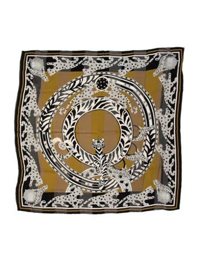 Pre-owned Cartier Silk Animal Print Scarf In Black