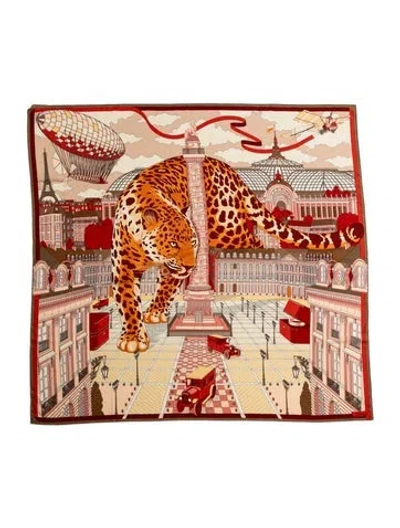 Pre-owned Cartier Silk Animal Print Scarf In Brown