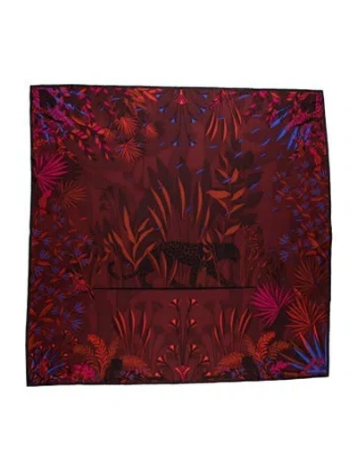 Pre-owned Cartier Silk Animal Print Scarf In Burgundy
