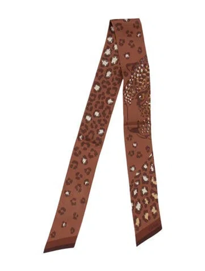 Pre-owned Cartier Silk Animal Print Scarf In Orange