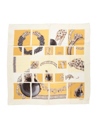 Pre-owned Cartier Silk Animal Print Scarf In Yellow