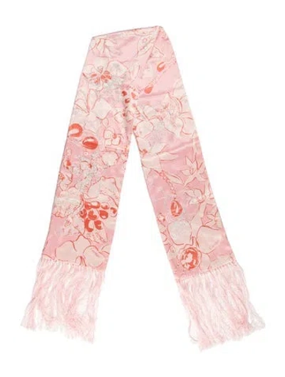 Pre-owned Cartier Silk Floral Print Scarf In Pink