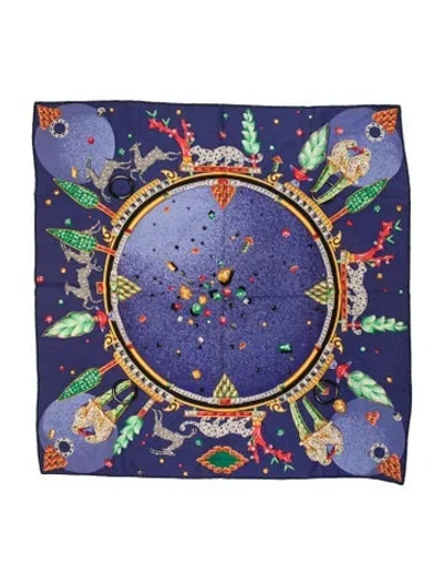 Pre-owned Cartier Silk Graphic Print Scarf In Blue