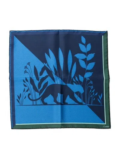Pre-owned Cartier Silk Graphic Print Scarf In Blue