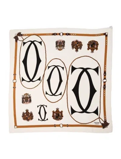Pre-owned Cartier Silk Graphic Print Scarf In Neutrals