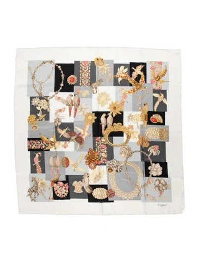 Pre-owned Cartier Silk Graphic Print Scarf In Neutrals