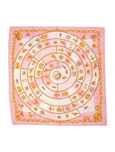 Pre-owned Cartier Silk Graphic Print Scarf In Pink