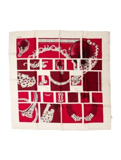 Pre-owned Cartier Silk Graphic Print Scarf In Red