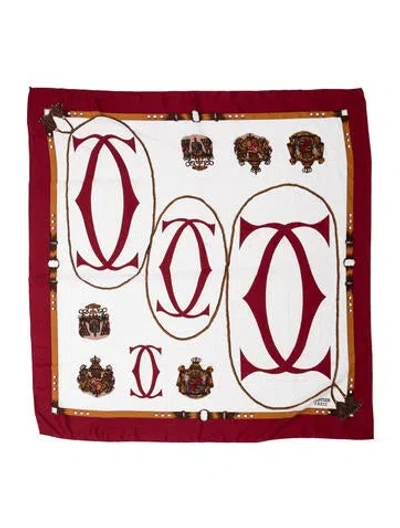 Pre-owned Cartier Silk Graphic Print Scarf In White