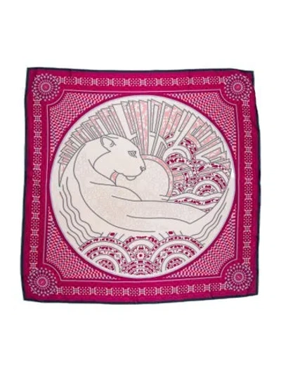 Pre-owned Cartier Silk Plaid Print Scarf In Pink